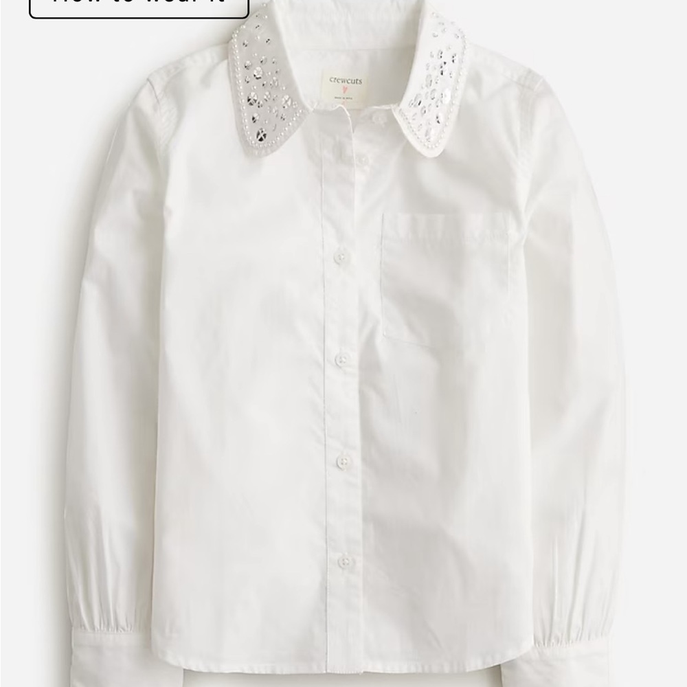 Brand New Girls White J. Crew Button Up With Silver Embellished Collar